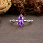 Unique, Minimalist 4-Prong Marquise Cut Amethyst Engagement Ring - Additional view