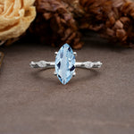 Unique, Minimalist 4-Prong Marquise Cut Aquamarine Engagement Ring - Additional view