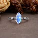 Unique, Minimalist 4-Prong Marquise Cut Moonstone Engagement Ring - Additional view