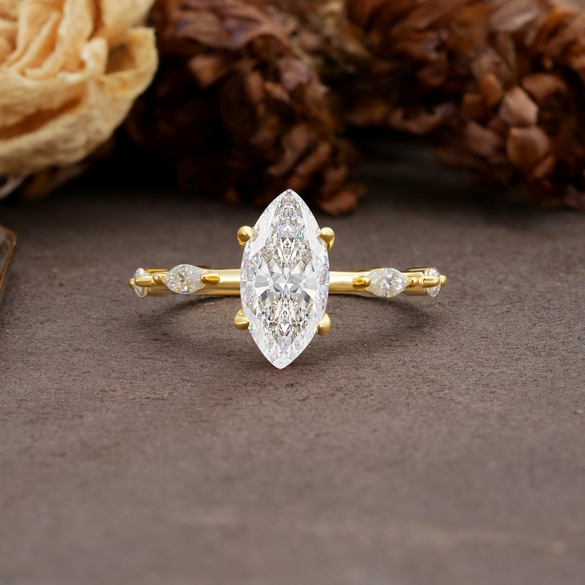 Unique, Minimalist 4-Prong Marquise Cut Moissanite Engagement Ring - Additional view