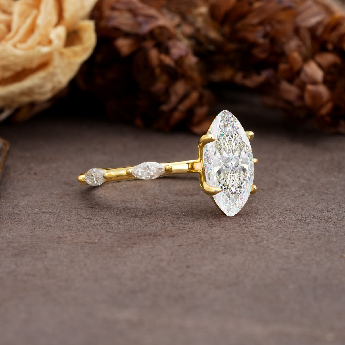 Unique, Minimalist 4-Prong Marquise Cut Moissanite Engagement Ring - Additional view