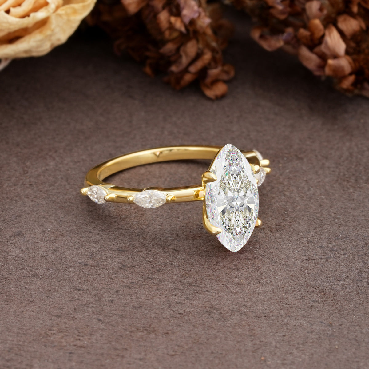 Unique, Minimalist 4-Prong Marquise Cut Moissanite Engagement Ring - Additional view
