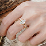 Unique, Minimalist 4-Prong Marquise Cut Moissanite Engagement Ring - Additional view