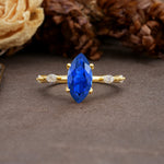 Unique, Minimalist 4-Prong Marquise Cut Sapphire Engagement Ring - Additional view