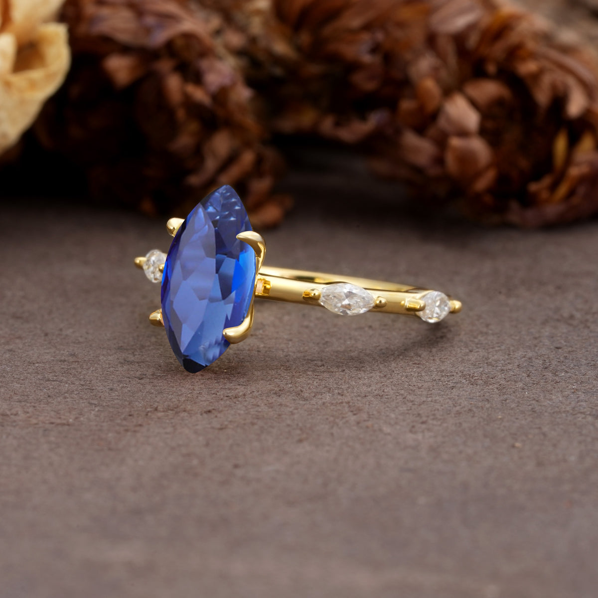 Unique, Minimalist 4-Prong Marquise Cut Sapphire Engagement Ring - Additional view