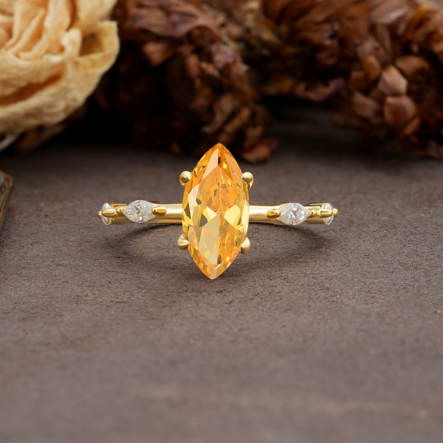 Unique, Minimalist 4-Prong Marquise Cut Citrine Engagement Ring - Additional view