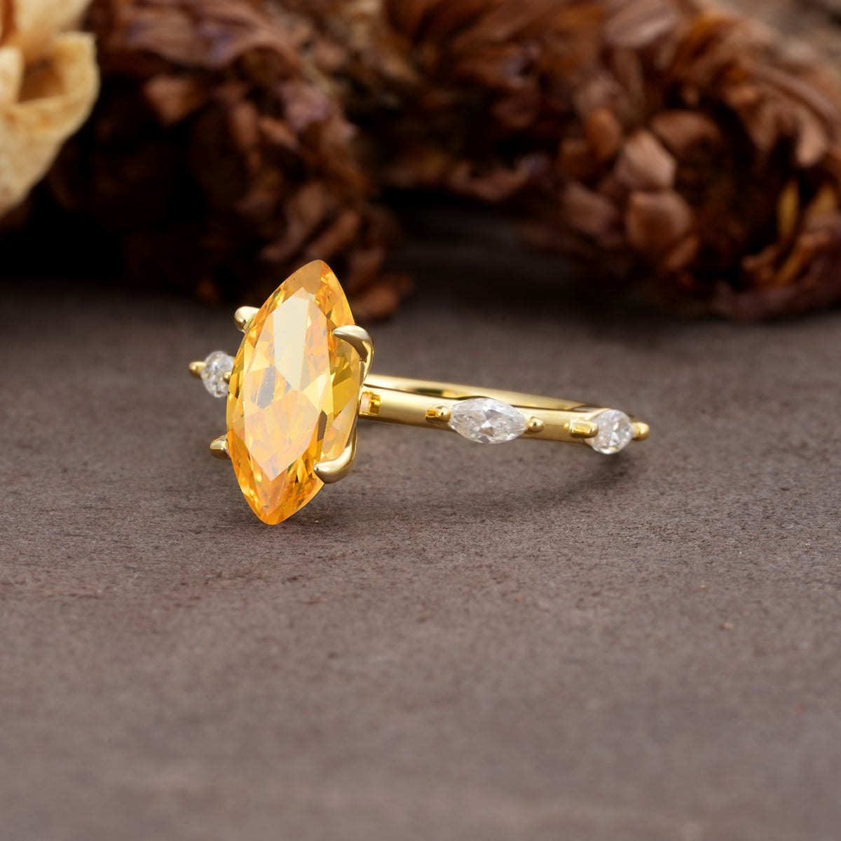 Unique, Minimalist 4-Prong Marquise Cut Citrine Engagement Ring - Additional view