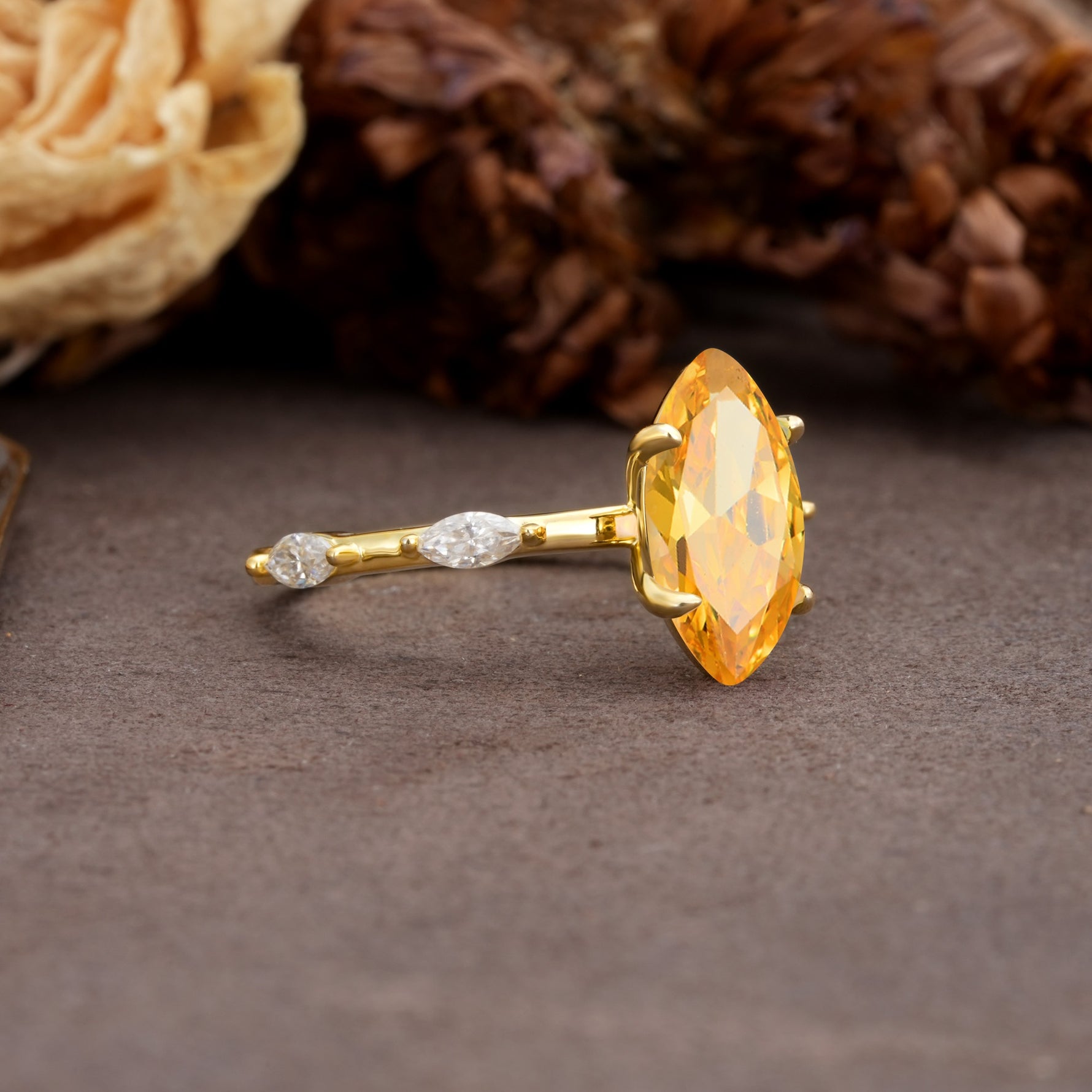 Unique, Minimalist 4-Prong Marquise Cut Citrine Engagement Ring - Additional view