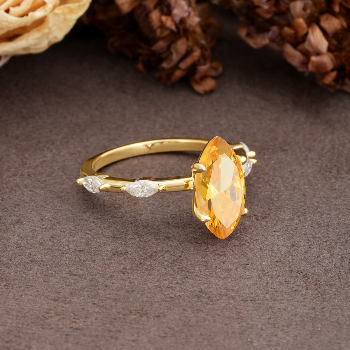 Unique, Minimalist 4-Prong Marquise Cut Citrine Engagement Ring - Additional view