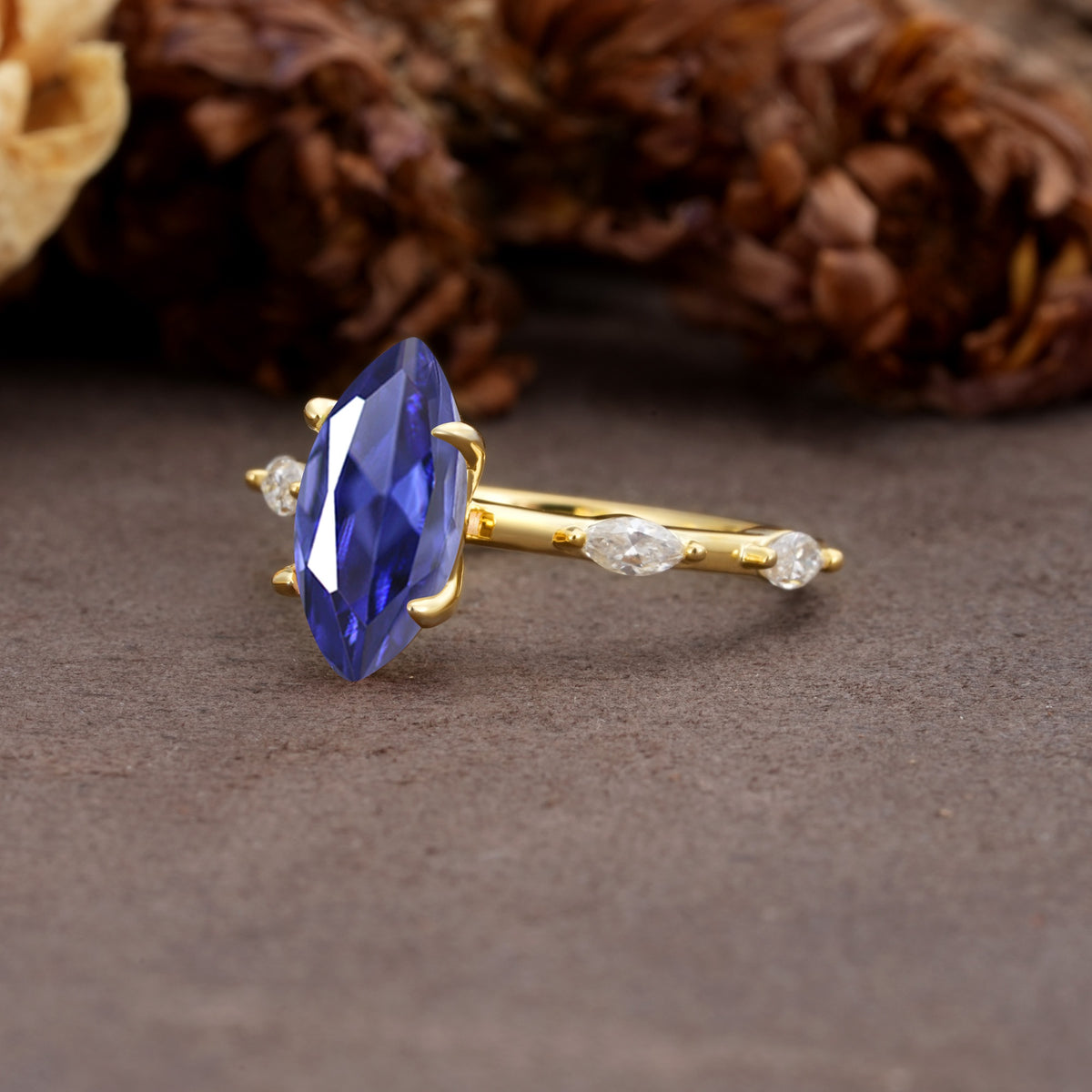 Unique, Minimalist 4-Prong Marquise Cut Tanzanite Engagement Ring - Additional view