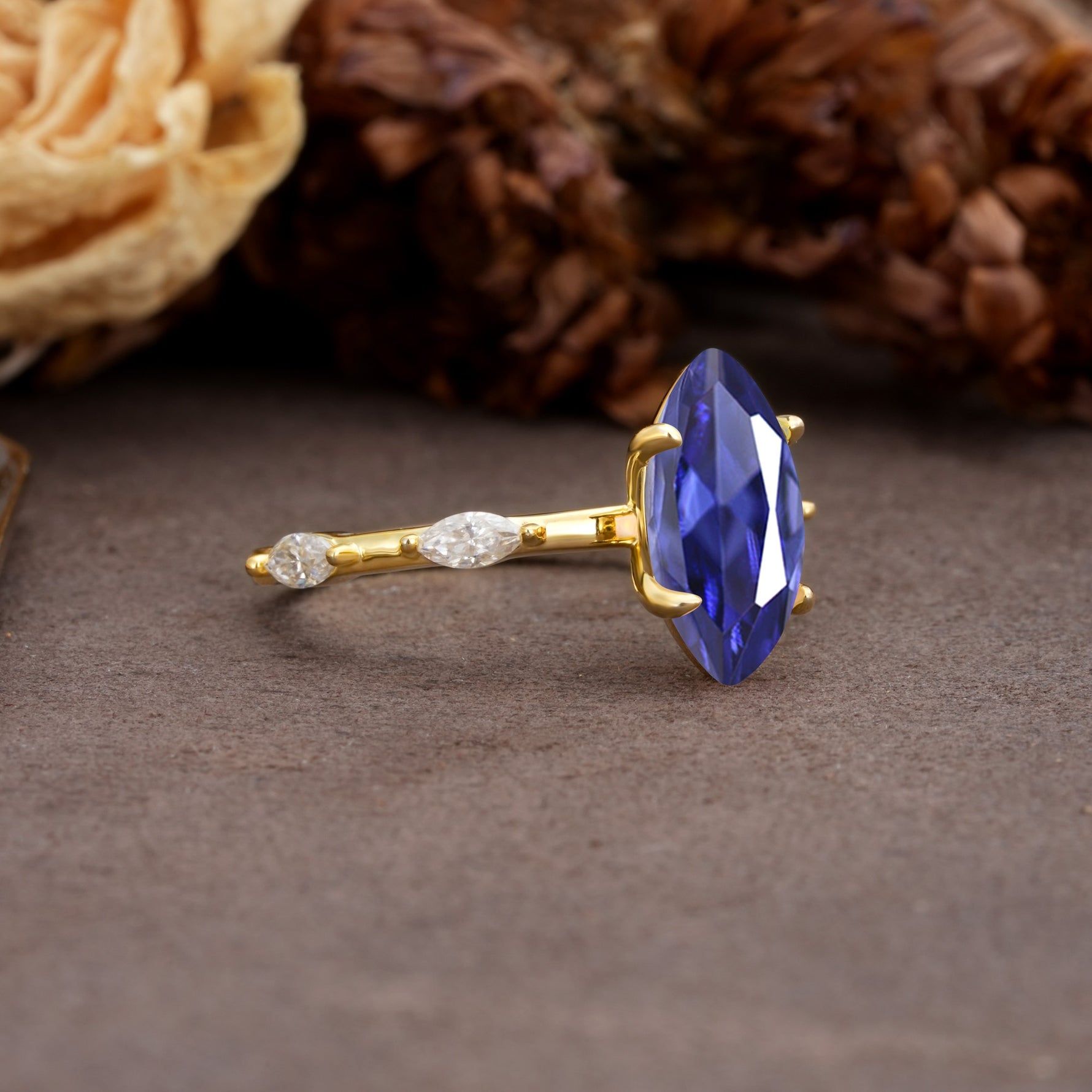 Unique, Minimalist 4-Prong Marquise Cut Tanzanite Engagement Ring - Additional view