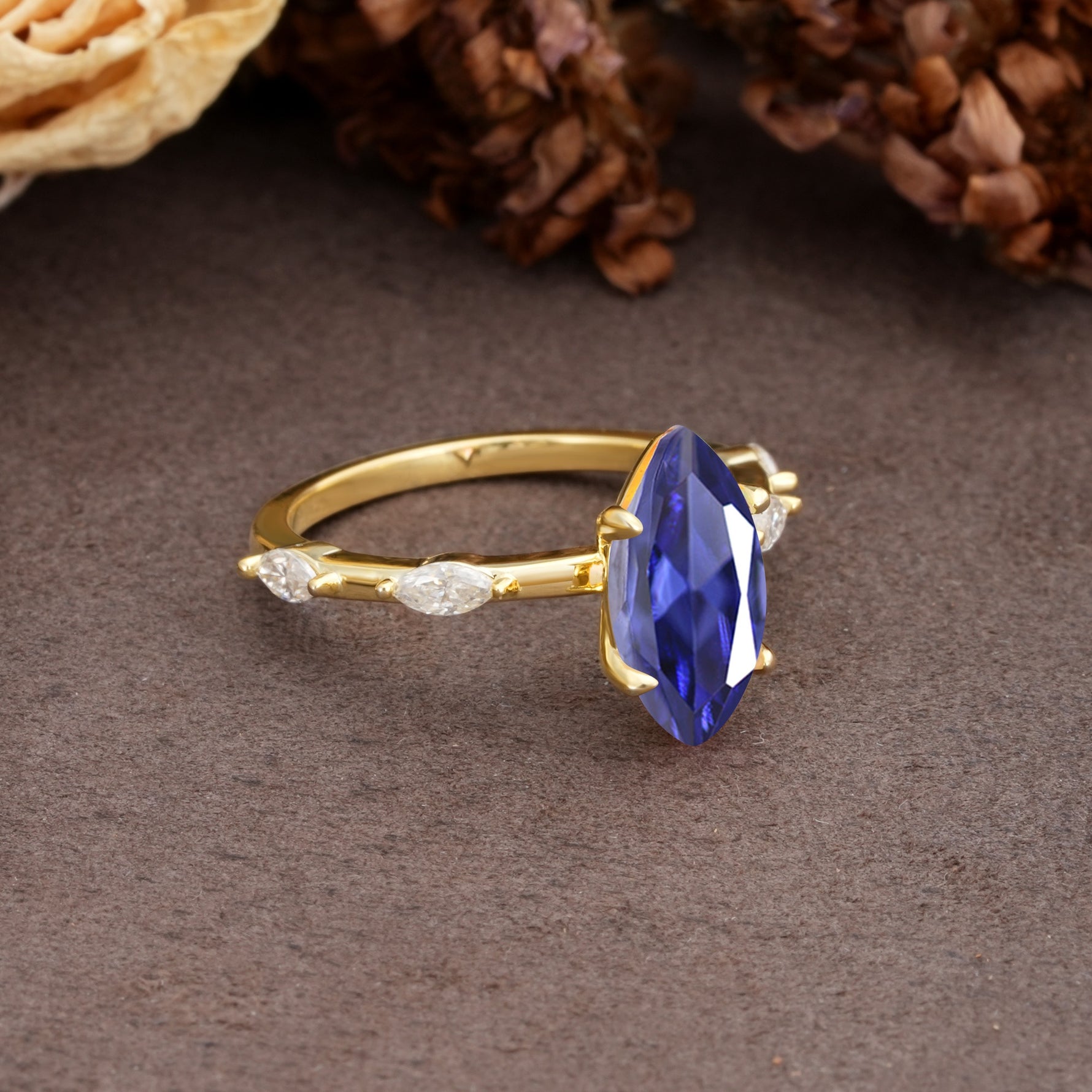Unique, Minimalist 4-Prong Marquise Cut Tanzanite Engagement Ring - Additional view