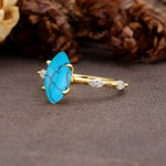 Unique, Minimalist 4-Prong Marquise Cut Turquoise Engagement Ring - Additional view