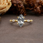 Unique, Minimalist 4-Prong Marquise Cut Black Rutilated Quartz Engagement Ring - Additional view