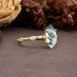 Unique, Minimalist 4-Prong Marquise Cut Moss Agate Engagement Ring - Additional view