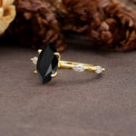 Unique, Minimalist 4-Prong Marquise Cut Black Onyx Engagement Ring - Additional view