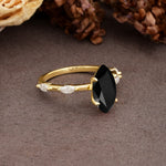 Unique, Minimalist 4-Prong Marquise Cut Black Onyx Engagement Ring - Additional view