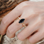 Unique, Minimalist 4-Prong Marquise Cut Black Onyx Engagement Ring - Additional view
