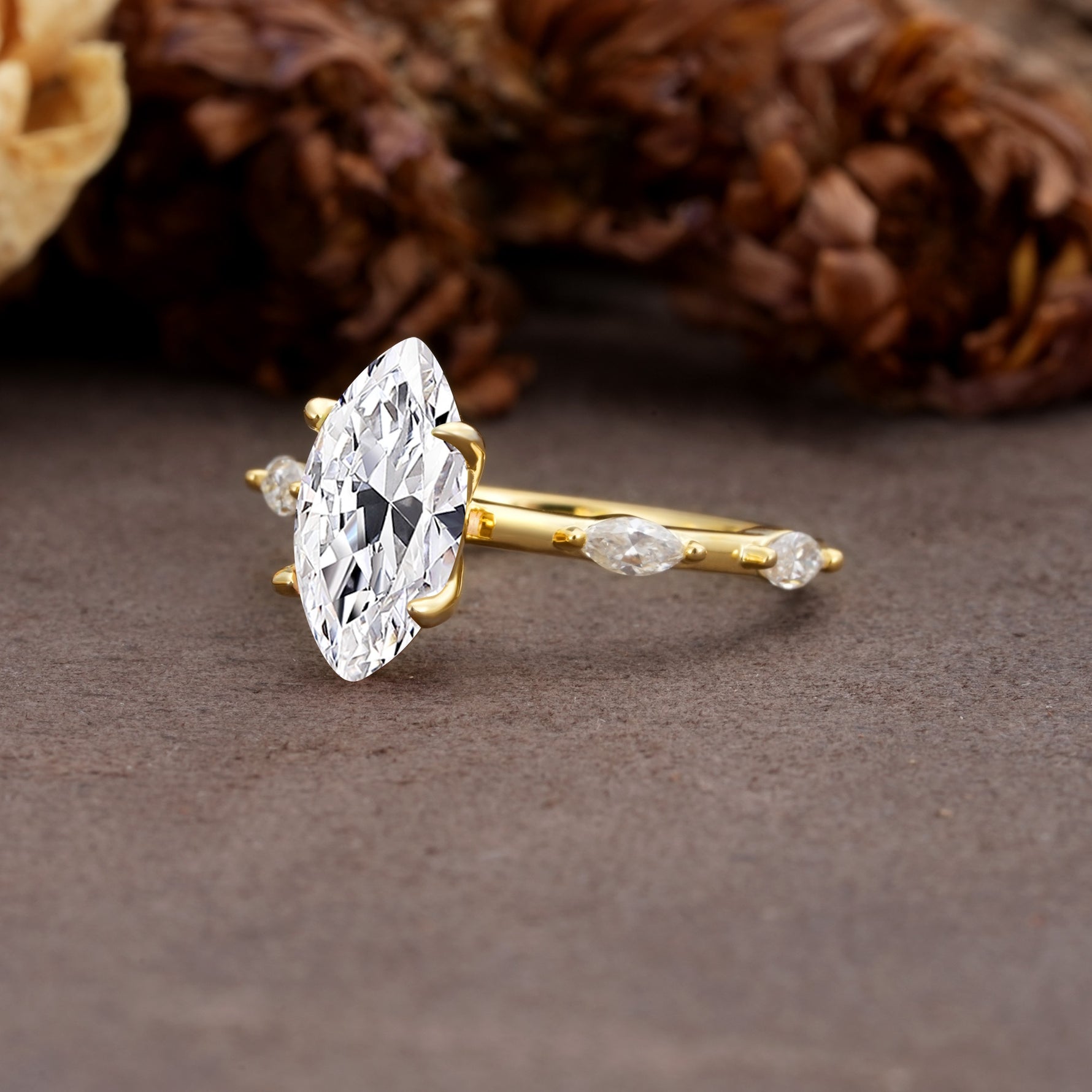 Unique, Minimalist 4-Prong Marquise Cut Lab Diamond Engagement Ring - Additional view