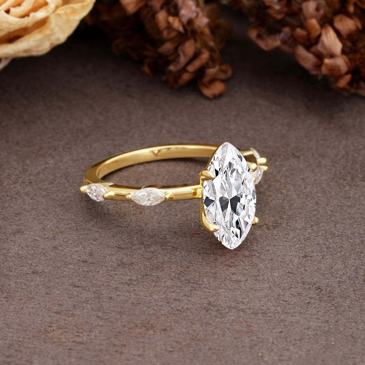 Unique, Minimalist 4-Prong Marquise Cut Lab Diamond Engagement Ring - Additional view