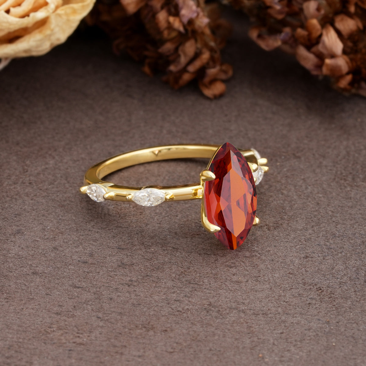 Unique, Minimalist 4-Prong Marquise Cut Garnet Engagement Ring - Additional view