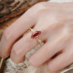 Unique, Minimalist 4-Prong Marquise Cut Garnet Engagement Ring - Additional view