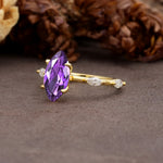 Unique, Minimalist 4-Prong Marquise Cut Amethyst Engagement Ring - Additional view