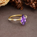 Unique, Minimalist 4-Prong Marquise Cut Amethyst Engagement Ring - Additional view