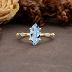 Unique, Minimalist 4-Prong Marquise Cut Aquamarine Engagement Ring - Additional view