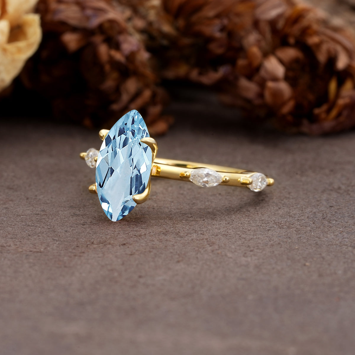 Unique, Minimalist 4-Prong Marquise Cut Aquamarine Engagement Ring - Additional view