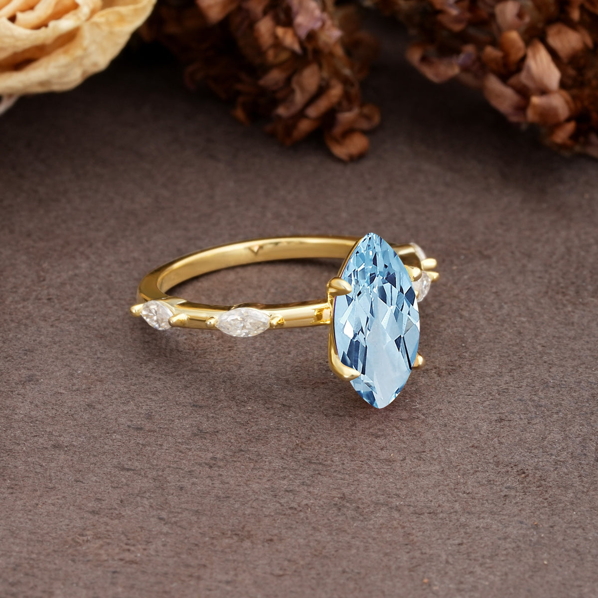 Unique, Minimalist 4-Prong Marquise Cut Aquamarine Engagement Ring - Additional view