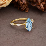 Unique, Minimalist 4-Prong Marquise Cut Aquamarine Engagement Ring - Additional view