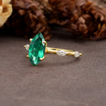 Unique, Minimalist 4-Prong Marquise Cut Emerald Engagement Ring - Additional view