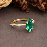 Unique, Minimalist 4-Prong Marquise Cut Emerald Engagement Ring - Additional view