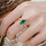 Unique, Minimalist 4-Prong Marquise Cut Emerald Engagement Ring - Additional view