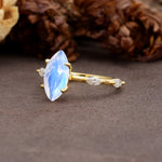 Unique, Minimalist 4-Prong Marquise Cut Moonstone Engagement Ring - Additional view