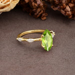 Unique, Minimalist 4-Prong Marquise Cut Peridot Engagement Ring - Additional view