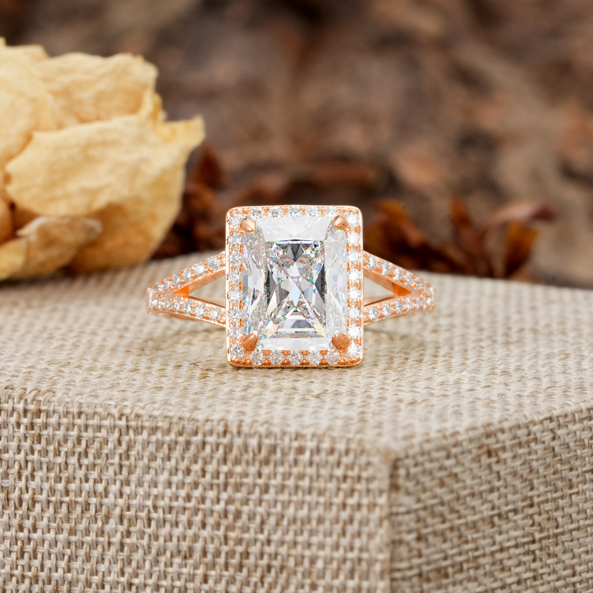 Unique & Classic 4-Prong Emerald Cut Moissanite Engagement Ring - Additional view