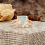 Unique & Classic 4-Prong Emerald Cut Fire Opal Engagement Ring - Additional view