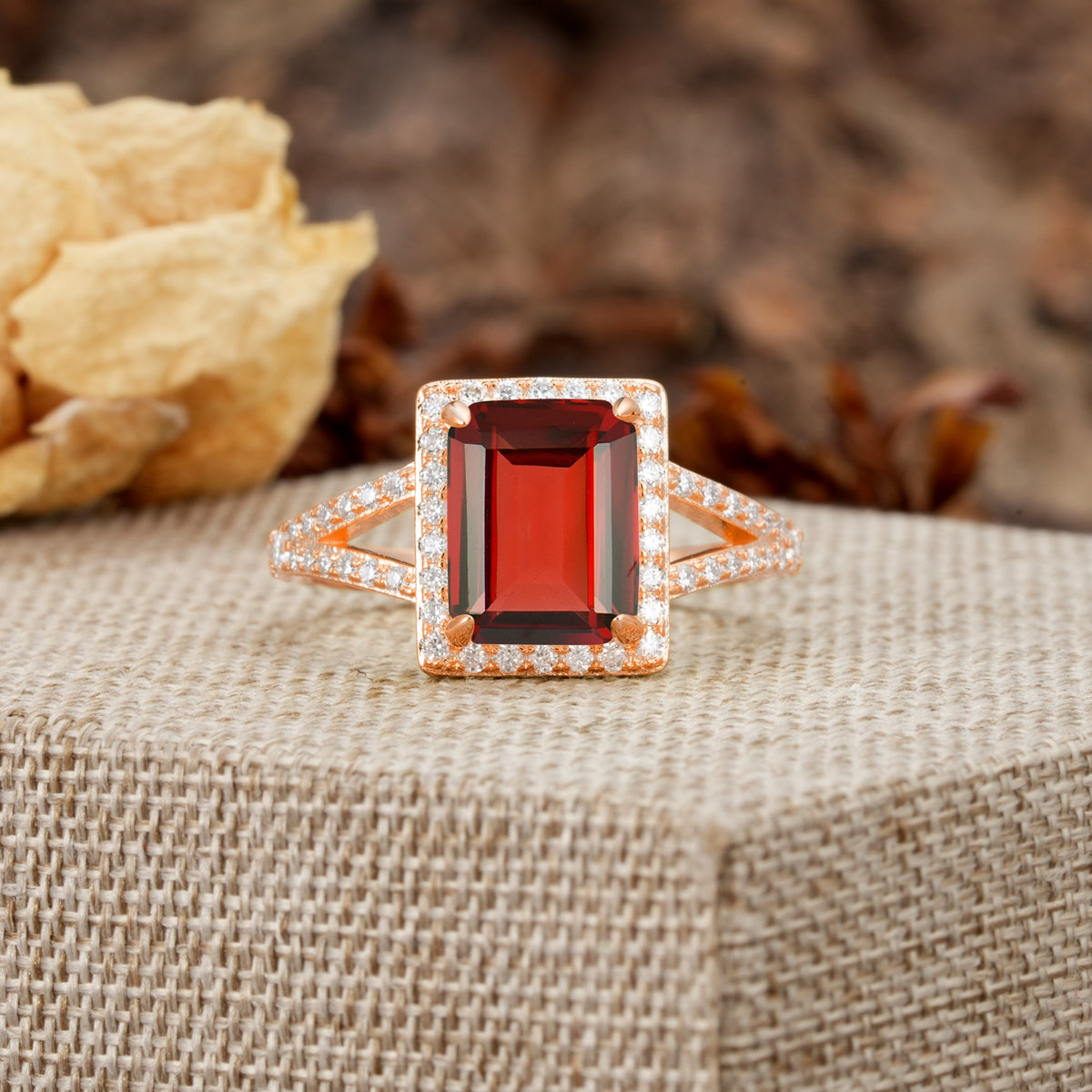 Unique & Classic 4-Prong Emerald Cut Garnet Engagement Ring - Additional view