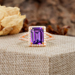 Unique & Classic 4-Prong Emerald Cut Amethyst Engagement Ring - Additional view