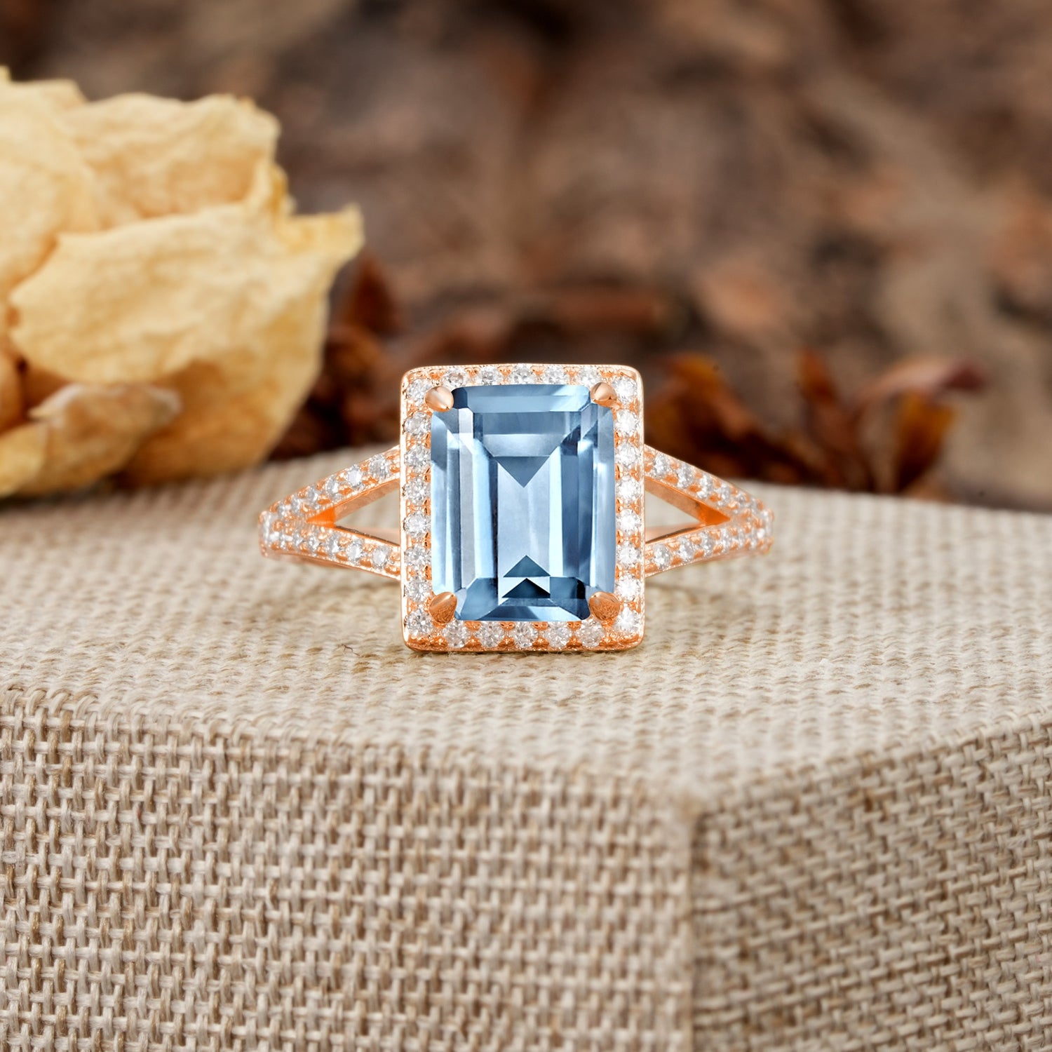 Unique & Classic 4-Prong Emerald Cut Aquamarine Engagement Ring - Additional view