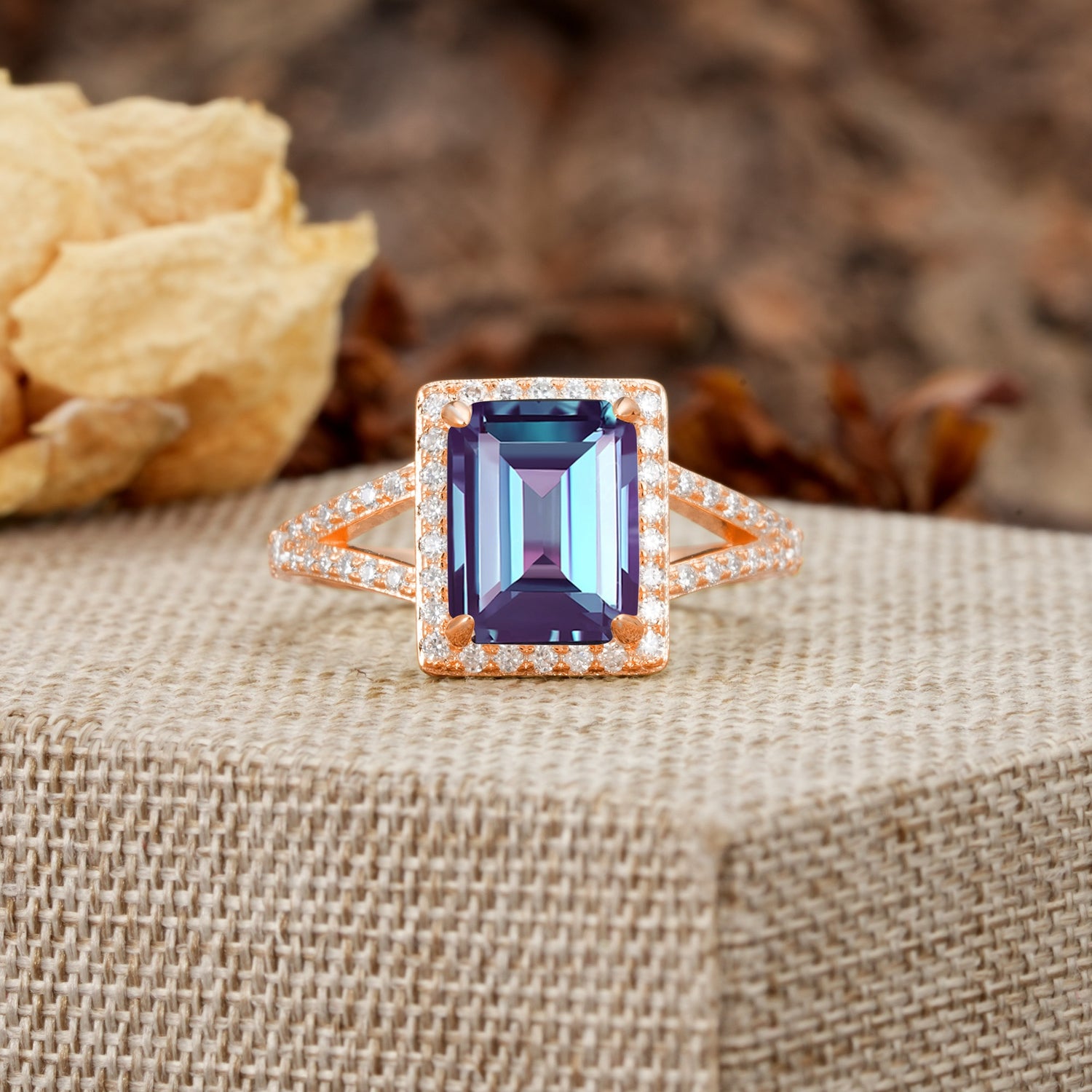Unique & Classic 4-Prong Emerald Cut Alexandrite Engagement Ring - Additional view