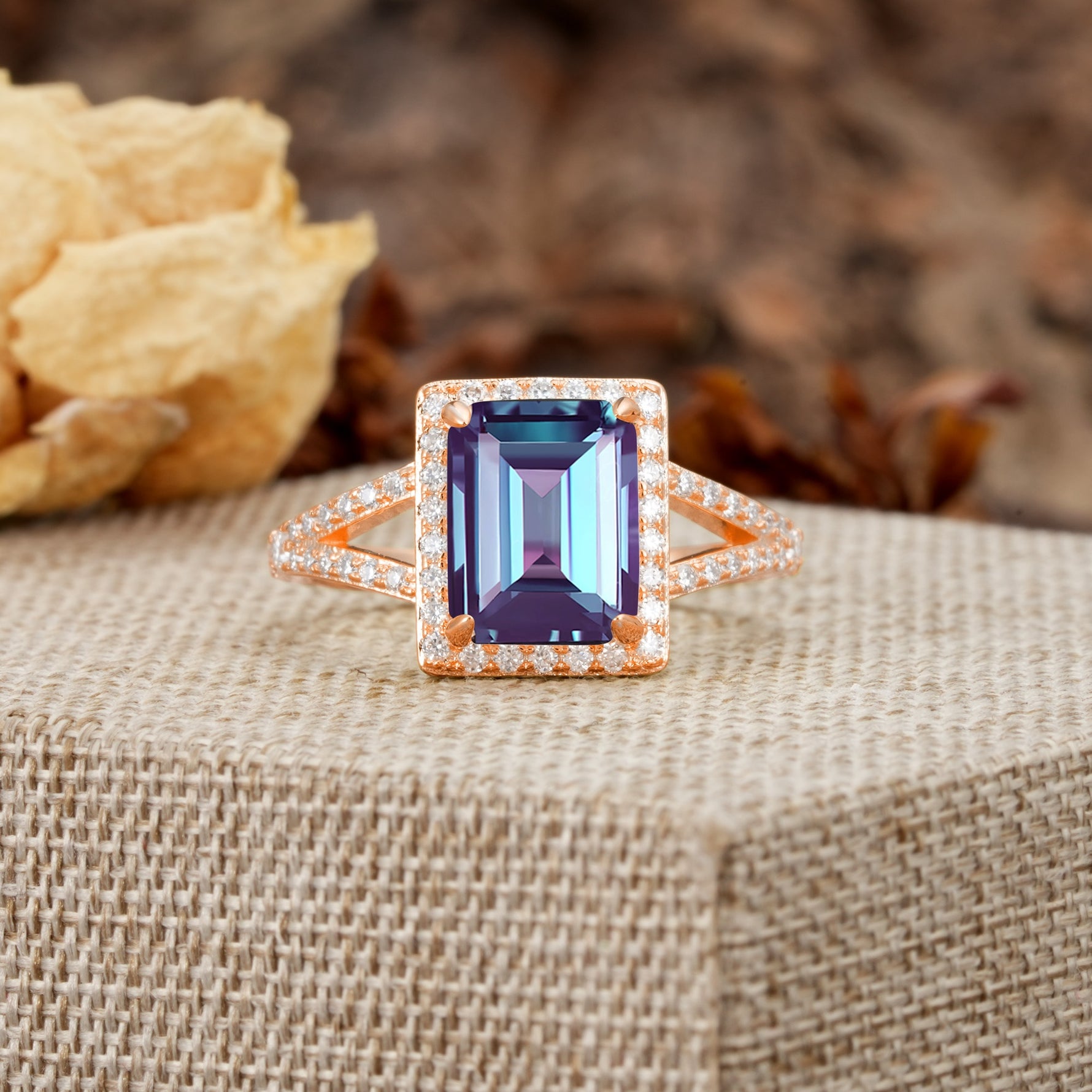 Unique & Classic 4-Prong Emerald Cut Alexandrite Engagement Ring - Additional view