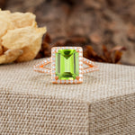 Unique & Classic 4-Prong Emerald Cut Peridot Engagement Ring - Additional view