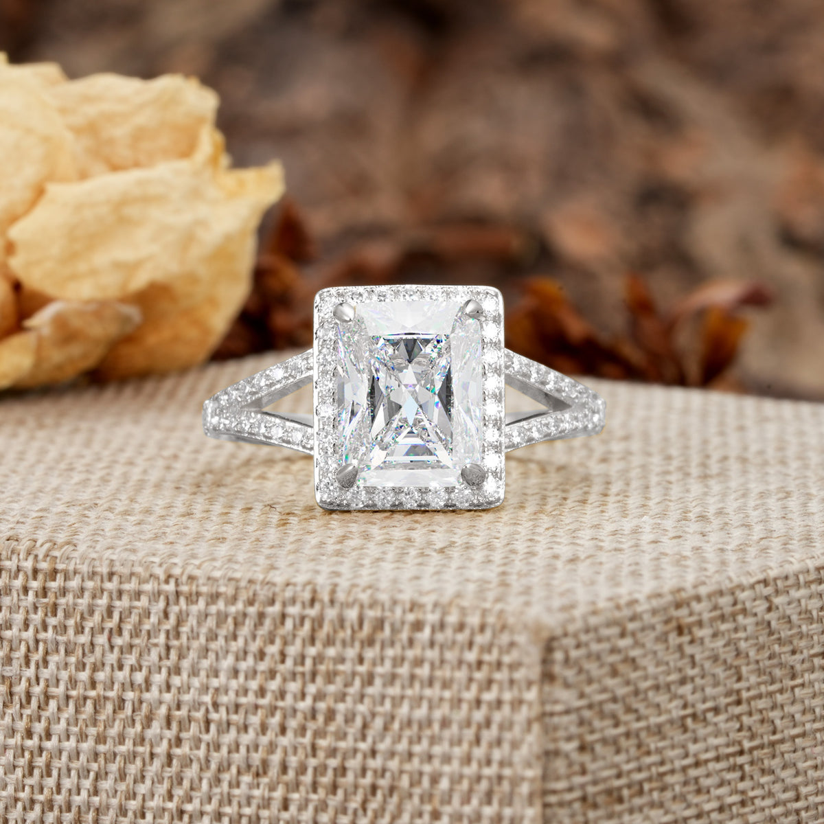 Unique & Classic 4-Prong Emerald Cut Moissanite Engagement Ring - Additional view