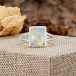 Unique & Classic 4-Prong Emerald Cut Fire Opal Engagement Ring - Additional view