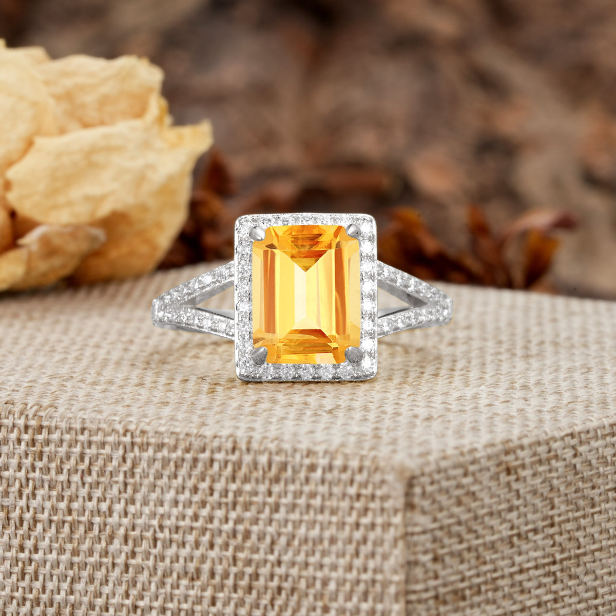 Unique & Classic 4-Prong Emerald Cut Citrine Engagement Ring - Additional view