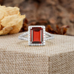 Unique & Classic 4-Prong Emerald Cut Garnet Engagement Ring - Additional view