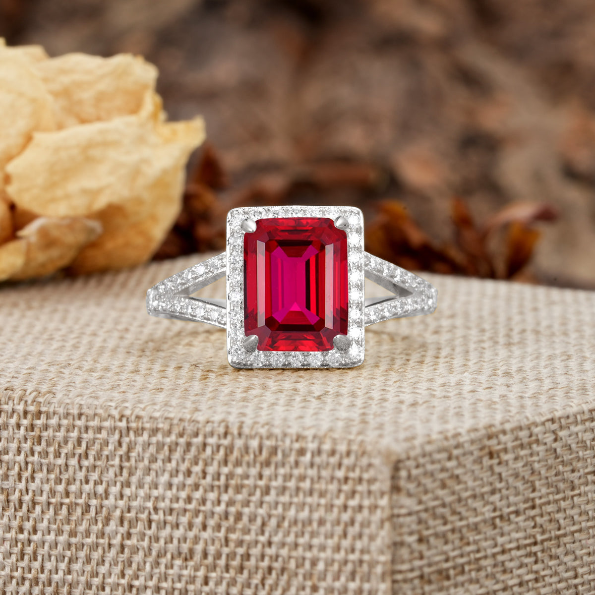 Unique & Classic 4-Prong Emerald Cut Ruby Engagement Ring - Additional view
